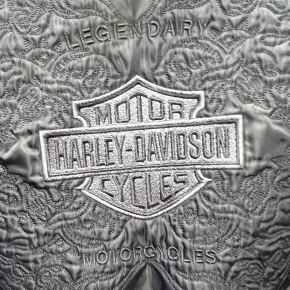Harley-Davidson Black Nylon Bomber Jacket Quilted Lining & Embroidered Medium - Picture 9 of 13